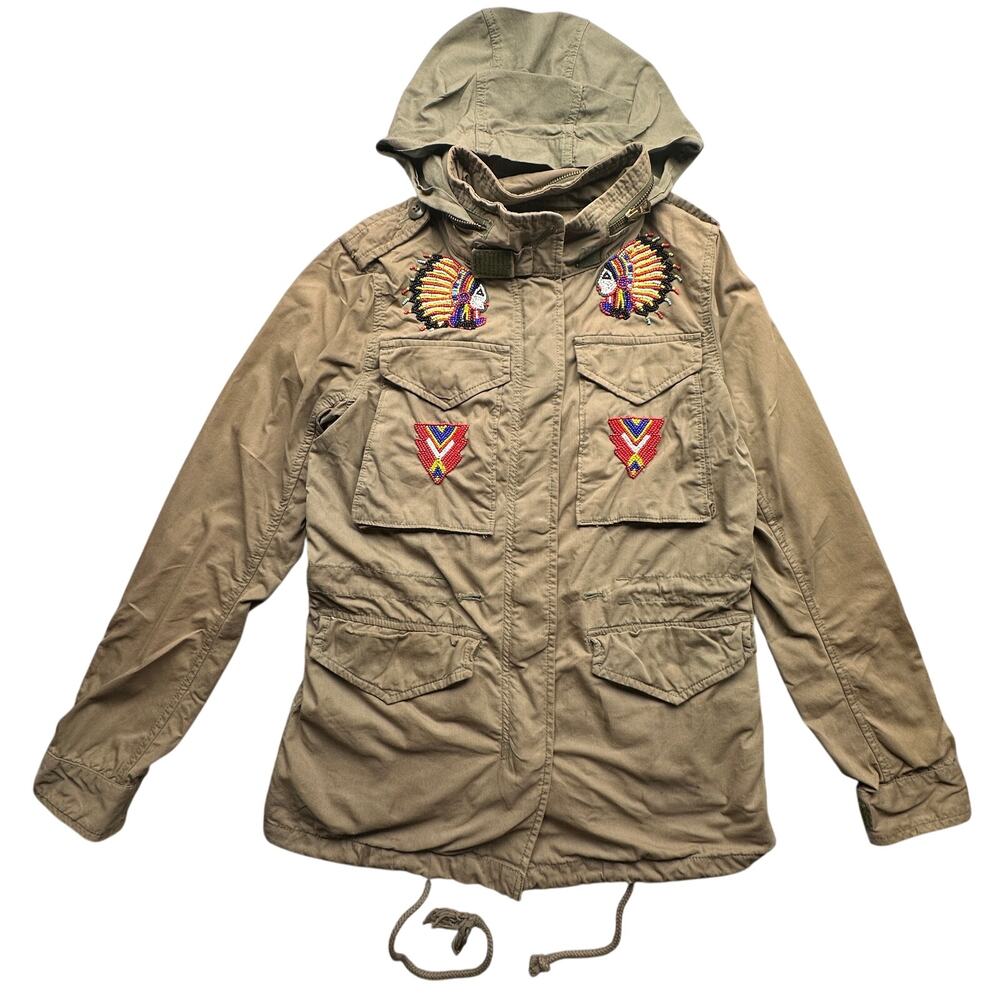 Denim & Supply Ralph Lauren Military Field Jacket Womens XS Beaded Embroidery